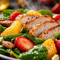 Spinach Salad with Strawberries Oranges and Roasted Chicken