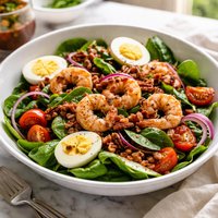 Spinach Shrimp Salad with Hot Bacon Dressing