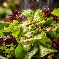 Spring Lettuces with Avocado Dressing and Pistachios