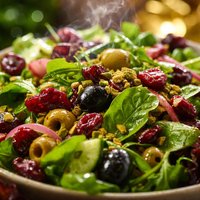 Spring Salad with Dried Cranberries Pistachios and Olives