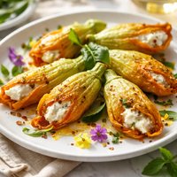 Squash Blossoms Stuffed with Goat Cheese