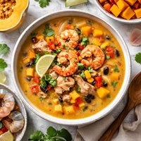 Squash Soup with Turkey and Shrimp