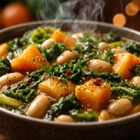 Squash Turnip Green and White Bean Stew