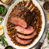 Standing Rib Roast with Porcini and Bacon Sauce