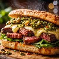 Steak and Havarti Sandwich with Pistachio Pepper Pesto