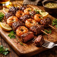 Steak and Shrimp Skewers with a Bite
