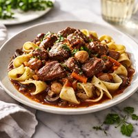 Steak Burgundy with Pasta
