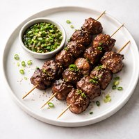 Steak Skewers with Scallion Dipping Sauce