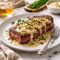 Steak with a Chive Whiskey Cream Sauce