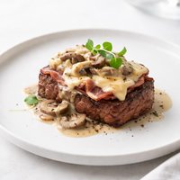 Steak with Ham Provolone and Mushroom Sauce