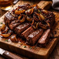 Steak with Roasted Sweet Onions in Balsamic Vinegar