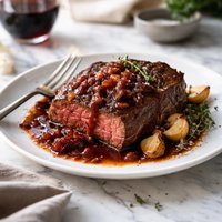 Steak with Shallot Red Wine Sauce