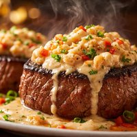 Steaks with Sherried Crab Cream