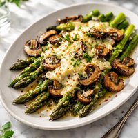 Steamed Asparagus and Mushrooms with Danish Havarti Cheese