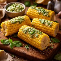 Steamed Corn with Basil Butter
