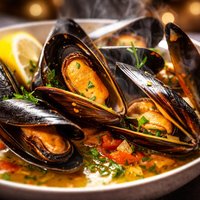 Steamed Mussels in Saffron Wine Broth