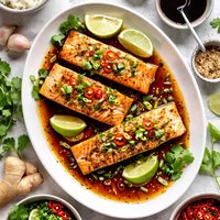 Steamed Salmon with Soy Glaze