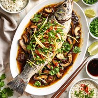Steamed Sea Bass with Ginger and Shiitakes