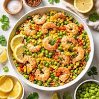 Steamed Shrimp with Corn and Edamame