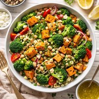 Steamed Sweet Potato Broccoli and Bean Salad
