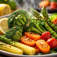 Steamed Vegetable Platter with Lemon Garlic Dressing