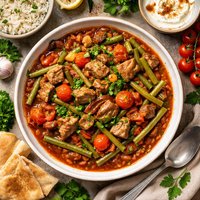 Stewed Meat with String Beans and Tomatoes Lubee Bi Laham