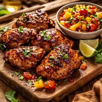 Sticky Chicken with Mango and Tomato Salsa