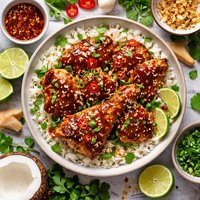 Sticky Coconut Chicken with Chili Glaze and Coconut Rice