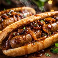 Sticky Onion and Sausage Baguettes