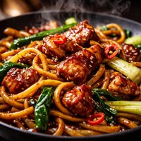 Sticky Pork and Hokkein Noodle Stir Fry