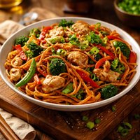 Stir-Fried Noodles with Vegetables and Chicken