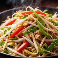 Stir Fried Bean Sprouts with Red and Green Peppers
