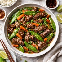 Stir Fried Beef with Snow Peas Carrots