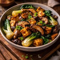 Stir Fried Shitake Mushrooms with Tofu and Bok Choy