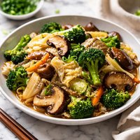 Stir Fried Vegetables Cabbage Chinese Mushrooms and Broccoli