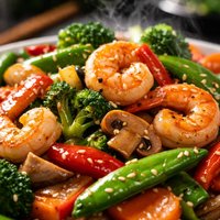 Stir Fried Veggie Shrimp in Soy Based Sauce Gluten Free