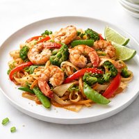 Stir Fry Prawns Shrimps with Vegetables and Fresh Thai Noodles