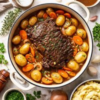 Stove Top Pot Roast with Gravy Potatoes and Carrots