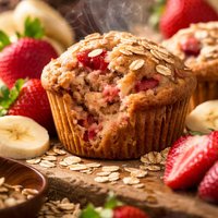 Strawberry Banana Wheat and Oat Muffins