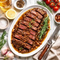 Strip Steak with Rosemary Bourbon Sauce