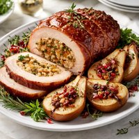 Stuffed Company Ham with Chutney Baked Pears