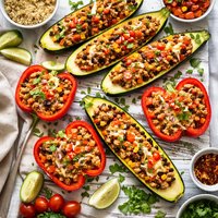 Stuffed Zucchini and Red Bell Peppers