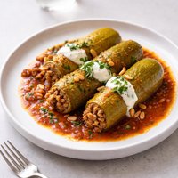 Stuffed Zucchini in Tomato Sauce or Kousa
