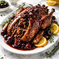 Succulent Stuffed Roast Duck with Balsamic Cherry Sauce