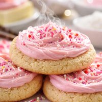 Sugar Cookies with Pink Frosting and Sprinkles