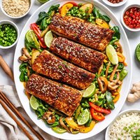 Sugar Spice Rubbed Steelhead Trout with Asian Ginger Veg