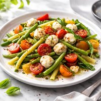 Summer Beans with Marinated Mozzarella and Cherry Tomatoes