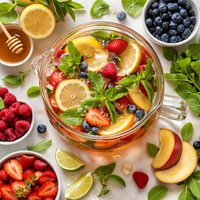 Summer Fruits in a Lemon Verbena and Mint Tea