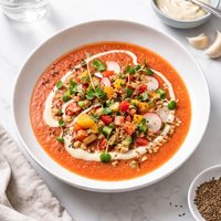 Summer Gazpacho with Garlic Cumin Sauce
