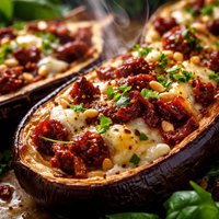 Sun Dried Tomato Stuffed Baked Eggplant